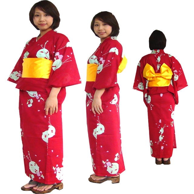 161-1200-t-11,仕立て上がり女性の浴衣、赤地の金魚柄、Women's yukata