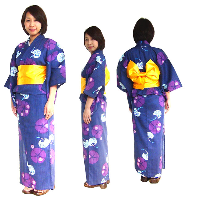 161-1200-t-15、仕立て上がり浴衣,紺地のあさがお柄、Women's yukata