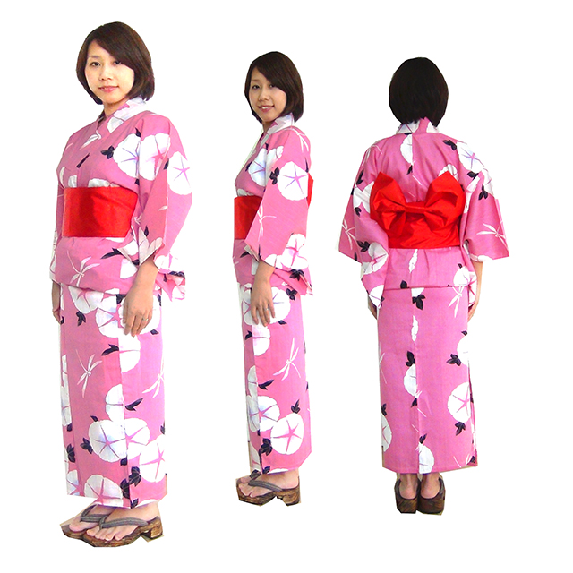 161-1200-t-17、仕立て上がり浴衣,ピンクのあさがお柄、Women's yukata