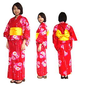 161-1200-t-18、仕立て上がり浴衣,赤のコスモス柄、Women's yukata