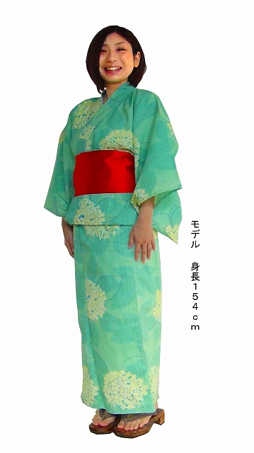 女性用の浴衣、仕立て上がり、紫陽花柄、Women's yukata, tailored, dark blue floral pattern