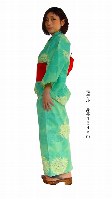 女性用の浴衣、仕立て上がり、紫陽花柄、Women's yukata, tailored, dark blue floral pattern