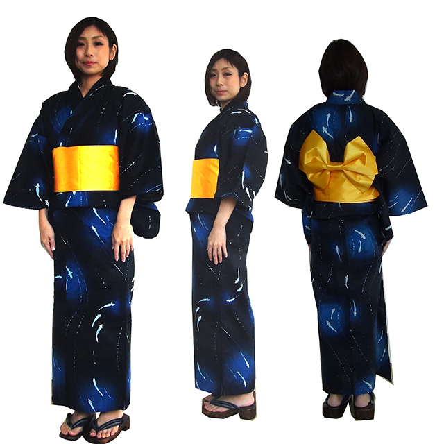 161-1200-t-20、仕立て上がり浴衣,紺地のあゆ柄、Women's yukata