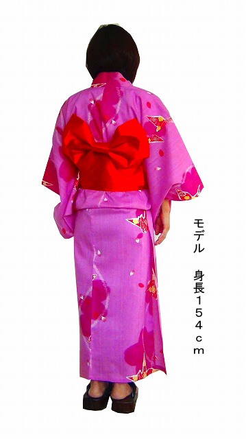 女性用の浴衣、仕立て上がり、ピンクの折り鶴柄、Women's yukata
